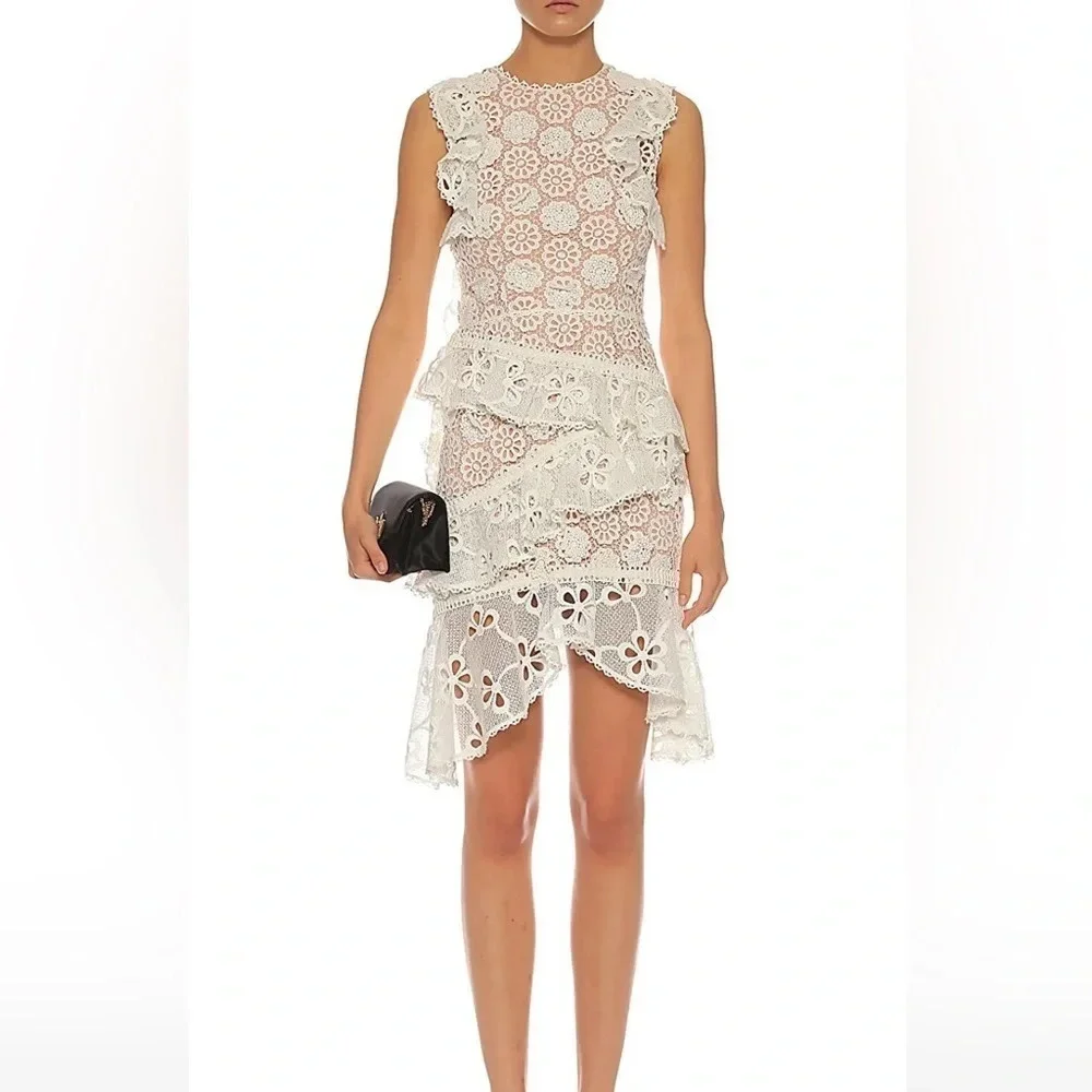 Alexis Dress Mini Size XS Lace Floral Lined Sleeveless Off White Asymm Hem - Picture 11 of 11